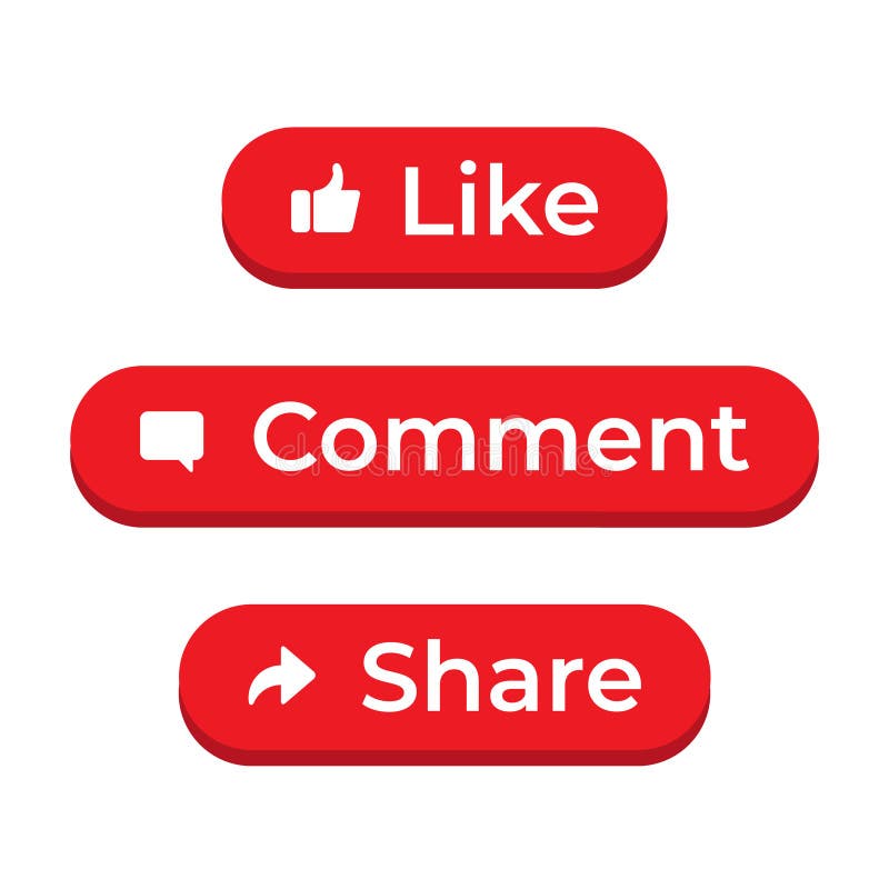 Like, Comment, and Share Button. Icon Set for Channel royalty free illustration