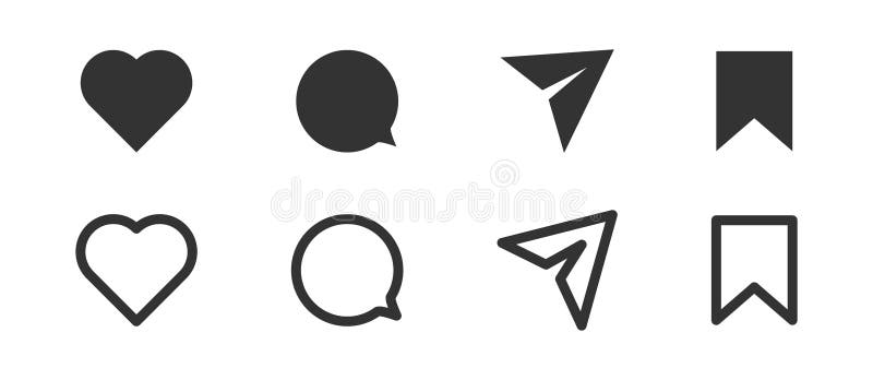 Like Comment Share Save Icon Set. Social Media Symbol Collection Stock ...