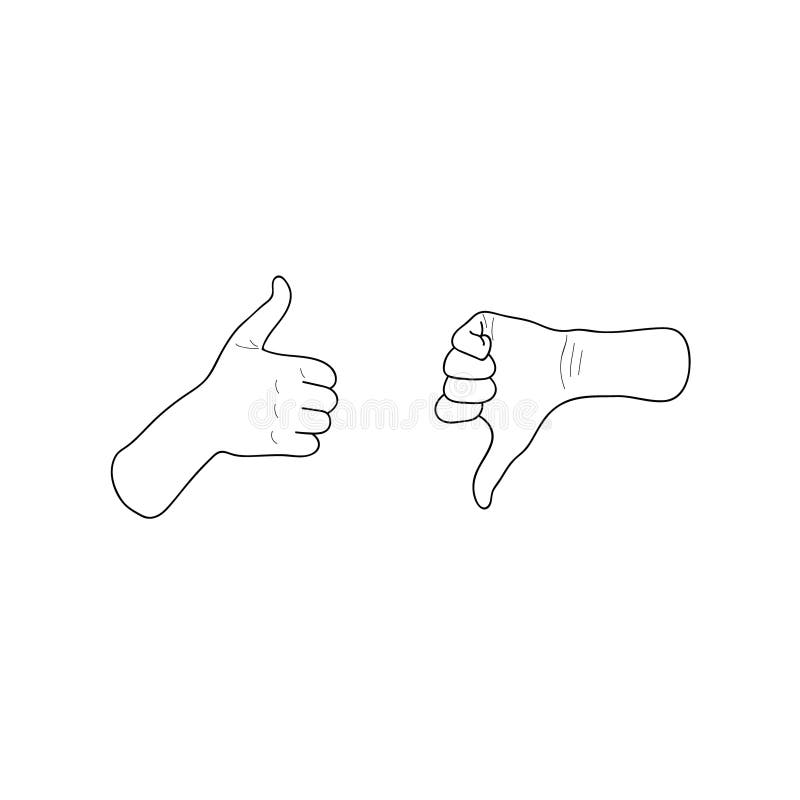 Like and Dislike Hands, Thumbs Up and Down. Line Drawing. Cartoon Vector  Illustration Stock Vector - Illustration of communication, excellent:  188713315