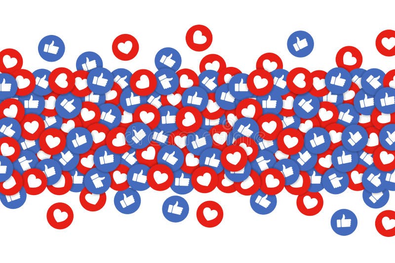 Like and heart icons background. Thumbs up and red heart buttons stream, concept of social network, Internet following. Vector. royalty free illustration