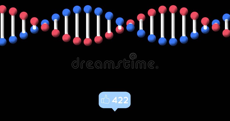Like icon with increasing numbers against dna structure spinning on black background royalty free illustration
