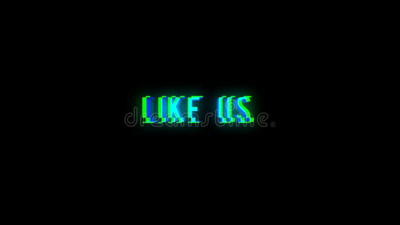 Like us text with bad signal. Glitch effect. 3d rendering