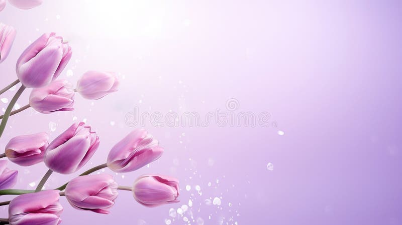 Lila Blüten Tulpen auf rosa Frühlingshintergrund Frauen Tag verspotten upgenerative ai. ai generiert.