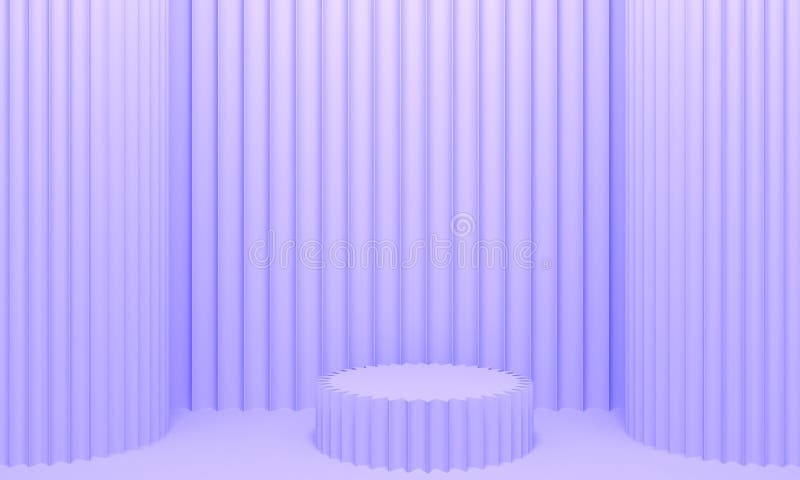 Lilac abstract background with embossed wall, columns and podium. 3d rendering stock illustration