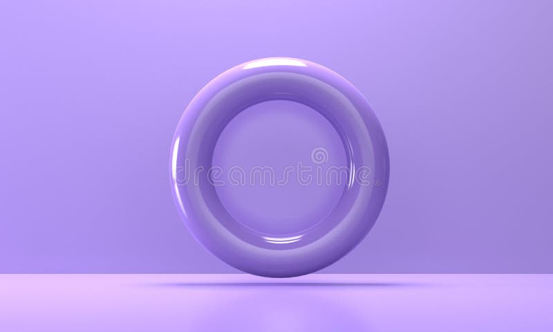 Lilac abstract background with flying shiny ring. 3d rendering vector illustration