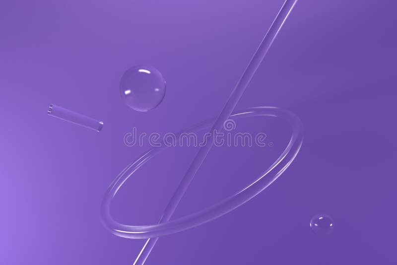 Lilac abstract background with glass shiny rings and sphere. 3d rendering stock illustration