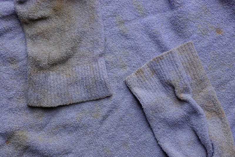 Lilac Brown Fabric Texture of Old Clothes Stained with Sleeves Stock