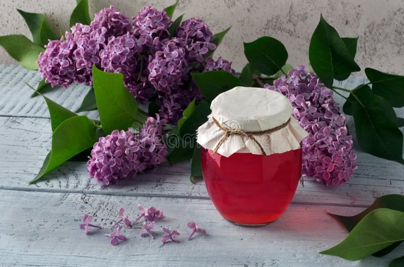 Lilac flowers syrup stock image. Image of healthy, garden 249251079