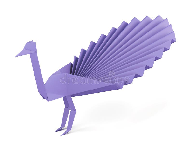 Lilac paper peacock origami isolated. 3d rendering royalty free illustration Lilac paper peacock origami isolated. 3d rendering royalty free illustration