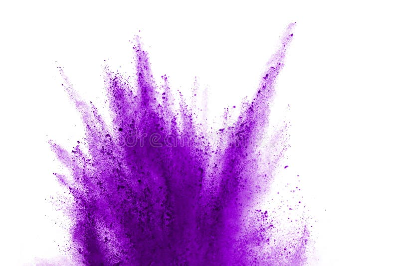 lilapulverexplosion på vit bakgrund Violett molnsplatt