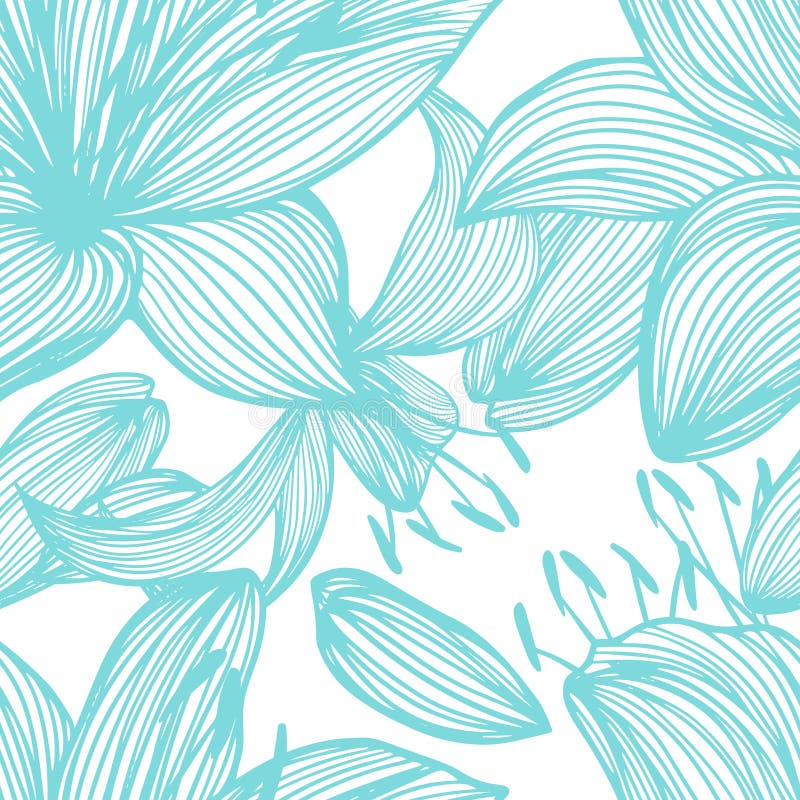 Lilies seamless background. light blue pattern with hand-drawn fabric. Vector illustration royalty free illustration