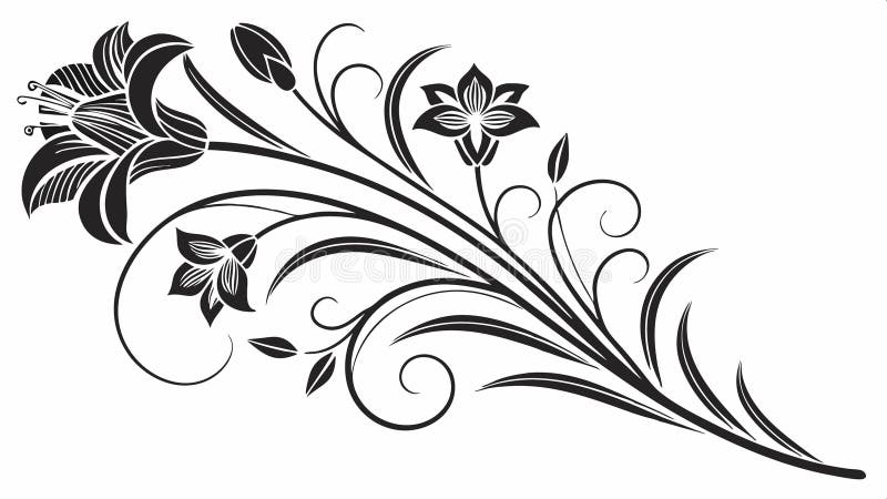 Lily branch design element, graceful floral art, flowing botanical vector design Generative AI stock illustration