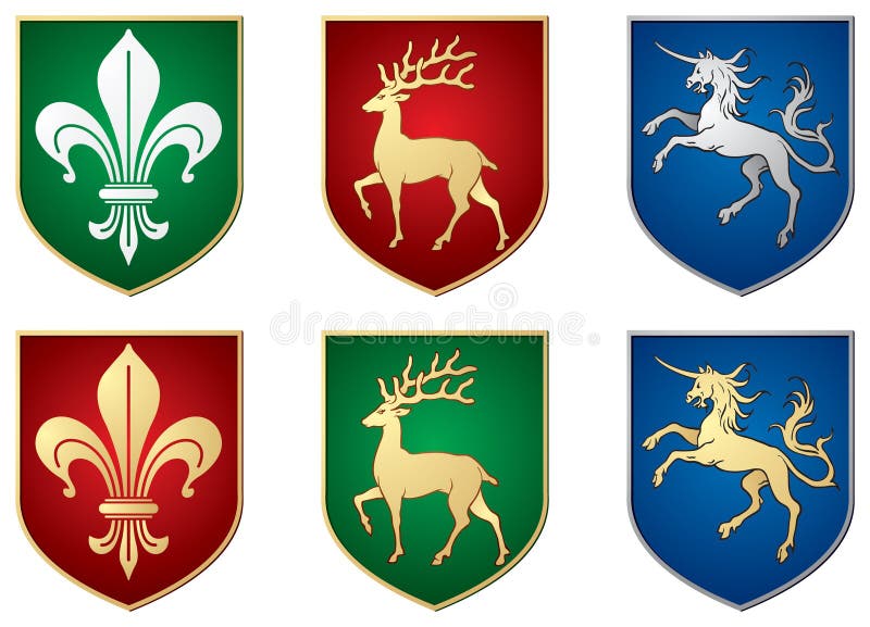 Lily, deer, unicorn, heraldic symbols