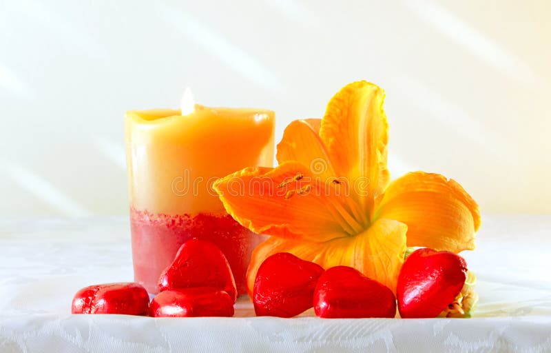 Lily flower and candle stock image. Image of heart, happiness 72052001