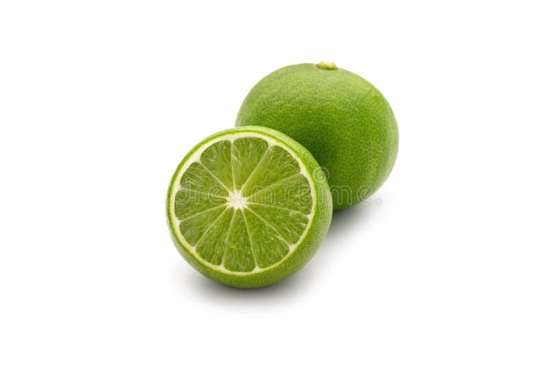 Lime in half and full fruits on white background