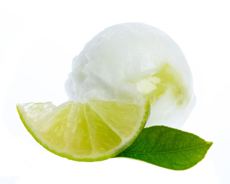 Lime ice cream with lime slice and lime leaf