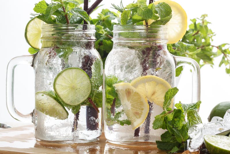 Lime Lemon Soda Mint Rosemary Fresh Drink Summer Stock Photo Image of