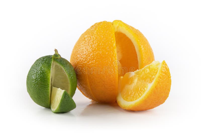 Lime and orange with cutted out slice