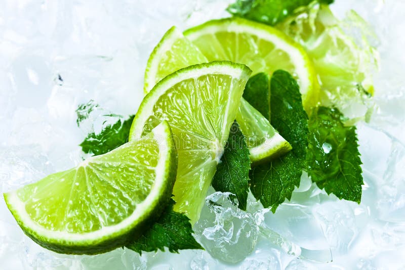 Lime slices and peppermint stock photo