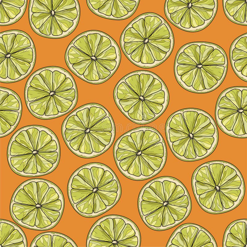 Lime slices seamless pattern. Vector illustration on orange background vector illustration Lime slices seamless pattern. Vector illustration on orange background vector illustration
