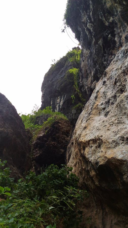 Limestone Cliffs in the Siung Beach Area and are in the Climbing Spot Complex Stock Image