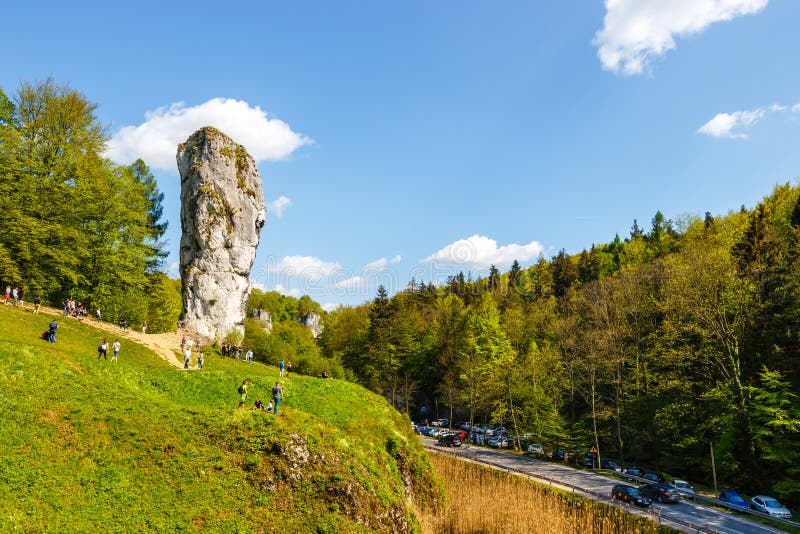 Limestone rock called Bludgeon of Hercules near Castle Pieskowa Skala, Krakow, Poland