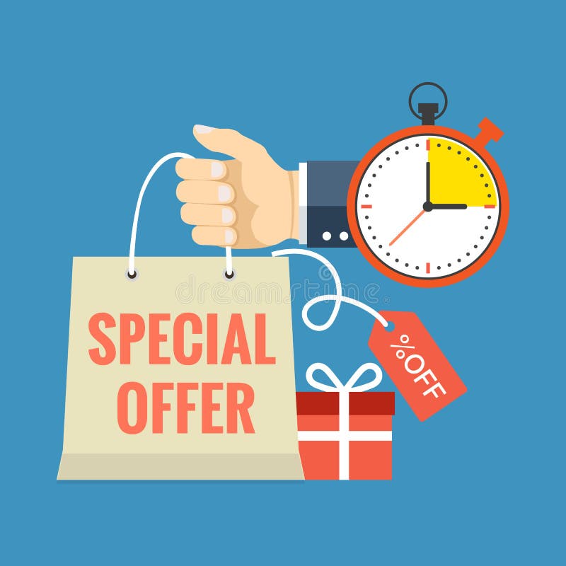 Limitowany czas specjalnej oferty pojęcie Płaski projekt elegancki ilustracja wektor Limitowany czas specjalnej oferty pojęcie Płaski projekt elegancki ilustracja wektor