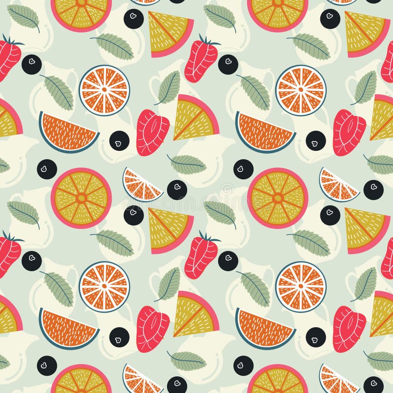 Limonada de la fruta con el modelo inconsútil de las jarras stock de ilustración Limonada de la fruta con el modelo inconsútil de las jarras stock de ilustración