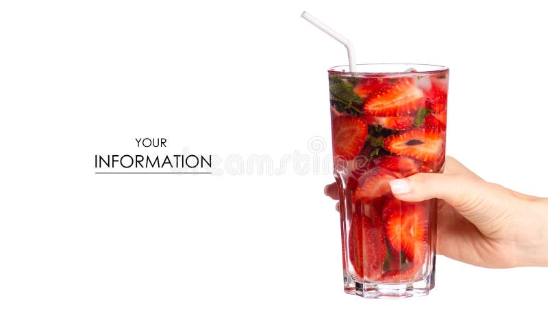 Limonada de vidro da morango com teste padrão da hortelã à disposição imagens de stock royalty free