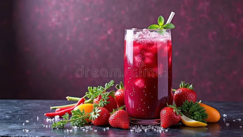 Limonadă de căpșuni reîmprospătată cu mentă și gheață în sticlă royalty free stock photo