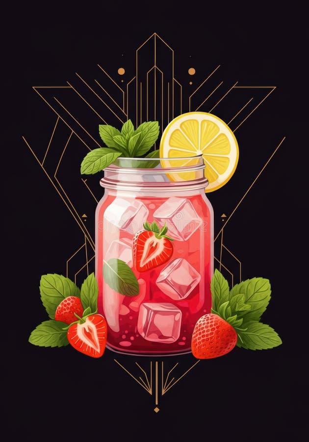 Limonadă de căpșuni reîmprospătată într-un borcan cu frunze de mentă și cuburi de gheață royalty free stock image