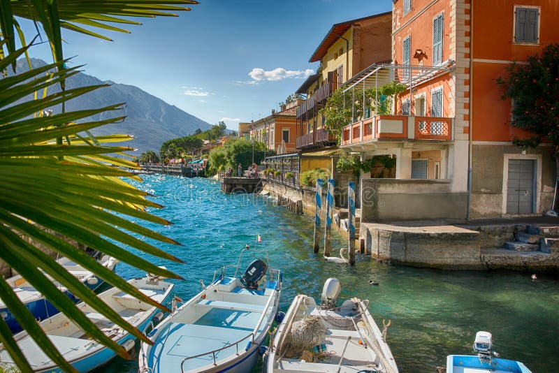 Boats moored in the holiday resort of Limone on Lake Garda, Italy. Boats moored in the holiday resort of Limone on Lake Garda, Italy