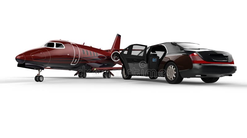 Limousine noire avec un jet privé illustration libre de droits Limousine noire avec un jet privé illustration libre de droits