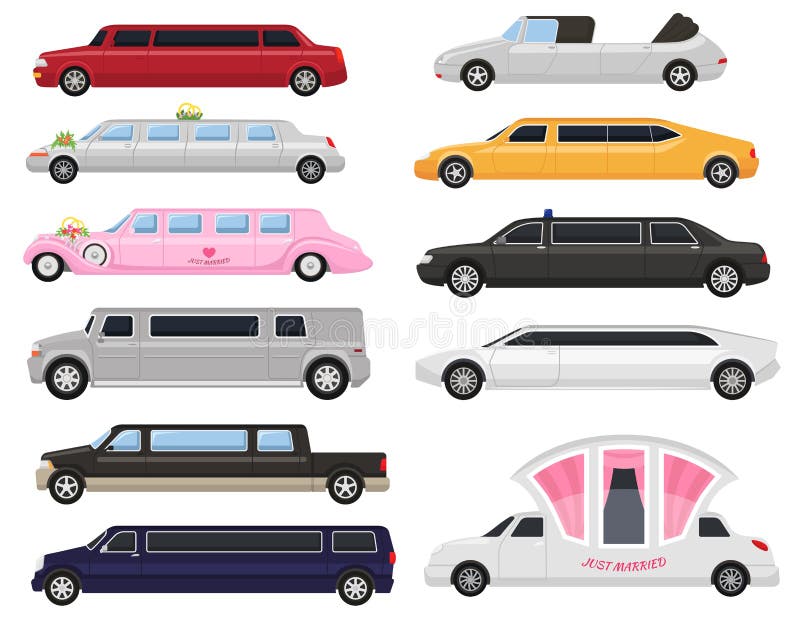 Limousine vector limo luxury car and retro auto transport and vehicle automobile illustration set of automotive citycar transportation isolated on white background illustration.