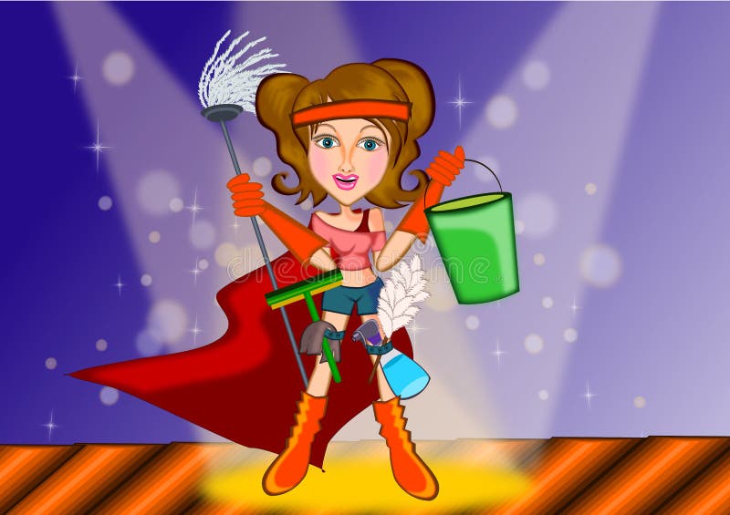 Limpieza de la mujer en concepto del super héroe libre illustration Limpieza de la mujer en concepto del super héroe libre illustration
