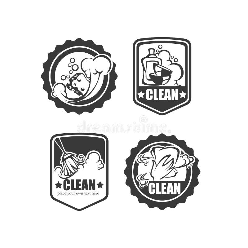 Cleaning, washing, sweeping and chamberwork, vector emblem, logo and symbols collection. Cleaning, washing, sweeping and chamberwork, vector emblem, logo and symbols collection