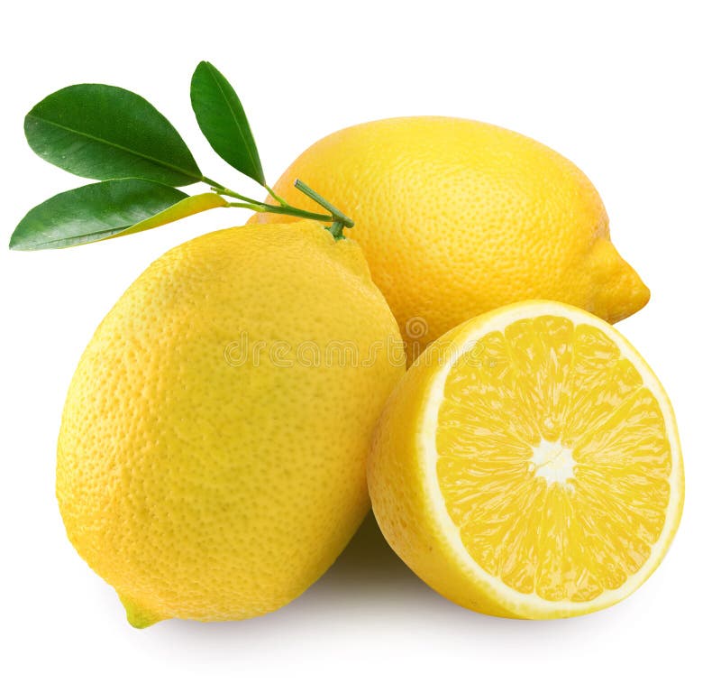 Lemon with leaves on a white background. Lemon with leaves on a white background