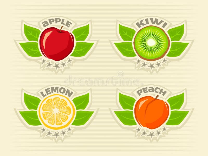 Limón del sistema del logotipo de la fruta, kiwi, manzana, melocotón libre illustration Limón del sistema del logotipo de la fruta, kiwi, manzana, melocotón libre illustration