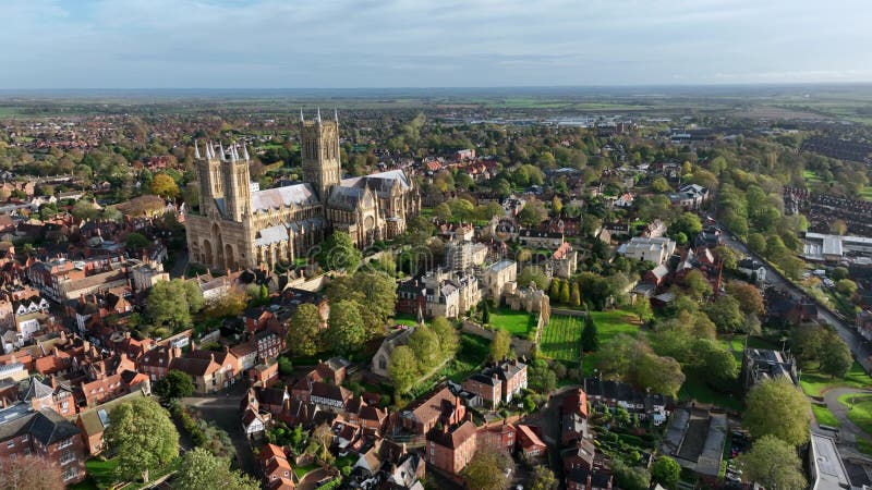 Lincoln City Cathedral UK Aerial View in the Afternoon