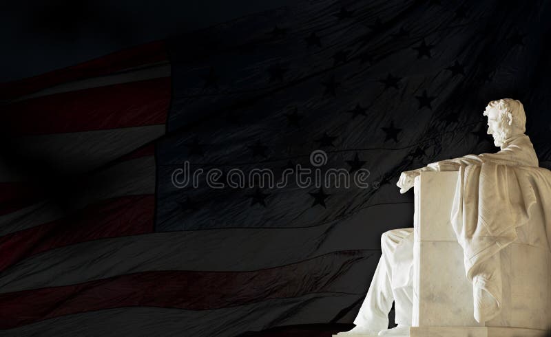 Lincoln Memorial, Washington, DC. USA. Lincoln Statue and American Flag