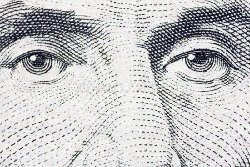 Lincoln's Eyes Extreme Macro US Five Dollar Bill royalty free stock photography