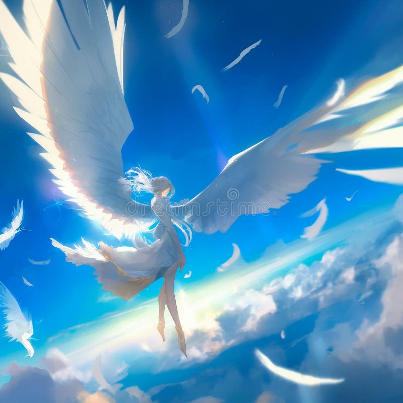 Menina Anjo Bonita Estilo Anime Fundo Branco imagem vetorial de