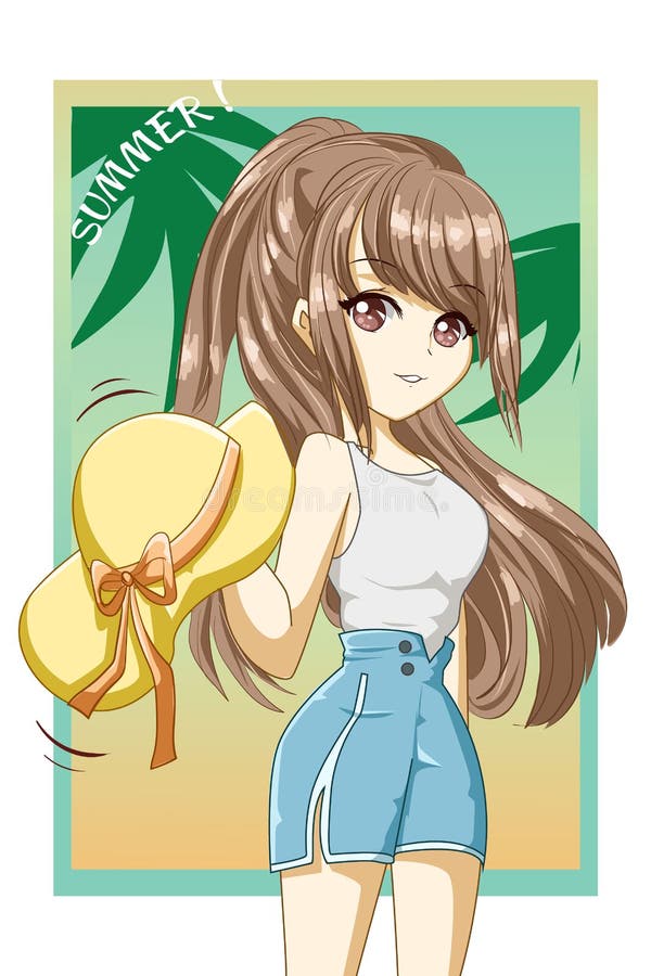 Linda E Bonita Garota Com Chapéu Na Praia Na Ilustração Do Desenho  Personalizado De Verão Ilustração do Vetor - Ilustração de lifestyle, menina:  244231929