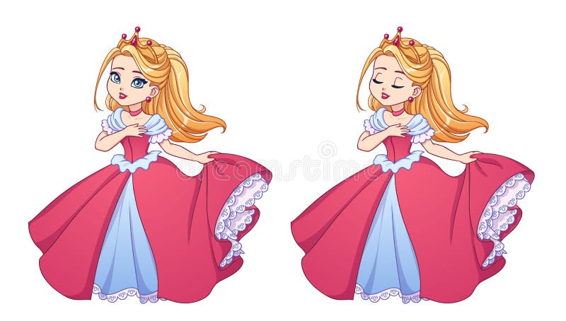 Desenho animado linda princesa em vestido rosa