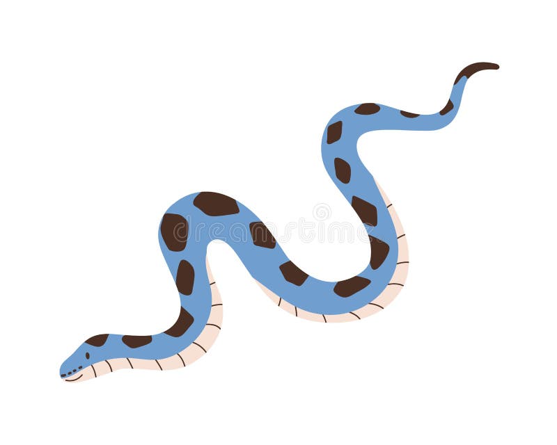 Linda serpiente arrastrándose aislado sobre fondo blanco. niños divertidos reptil personaje. python azul sonriente con negro libre illustration