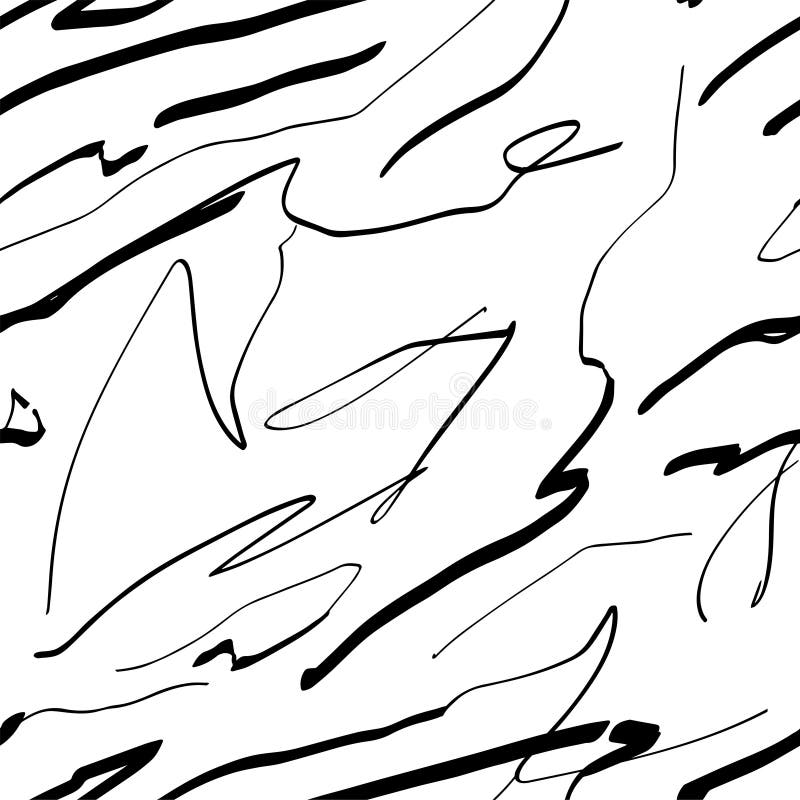 Lindas linhas abstratas feitas à mão em um padrão simples e minimalista perfeito Pincel preto seco e linhas curvas em branco