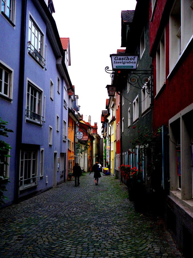 LINDAU/GERMANY, JUNE 24, 2011: Street in old town of lindau at Bodensee, Germany. royalty free stock photos LINDAU/GERMANY, JUNE 24, 2011: Street in old town of lindau at Bodensee, Germany. royalty free stock photos