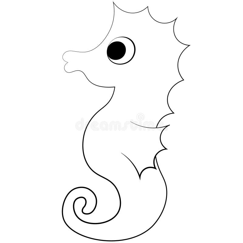 Lindo Caballito De Mar De Dibujos Animados. Dibujar Ilustración En Blanco Y  Negro Ilustración del Vector - Ilustración de marina, fauna: 216874446