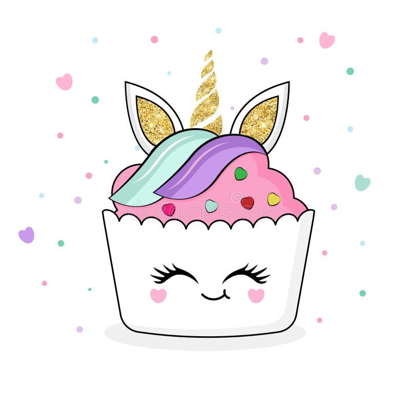 Lindo cupcake unicornio ilustración del vector. Ilustración de amor -  210602016