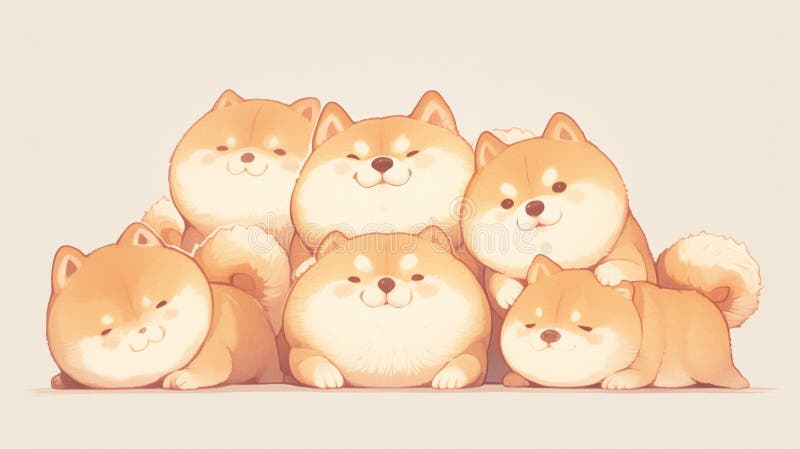 Lindo grupo de perros shiba inu dibujos animados adorables cachorros felices personajes animales estilo kawaii stock de ilustración